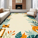 Ultra Soft Area Rug, Non Slip, Stain Resistant, Washable Area Rugs for Living Room, Bedroom, Playful Teal Orange Animal Patterns(Beige)