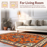 Ultra Soft Area Rug, Non Slip, Stain Resistant, Washable Area Rugs for Living Room, Bedroom, Modern Warm Tones Artful Layout(Orange)