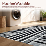 Ultra Soft Area Rug, Non Slip, Stain Resistant, Washable Area Rugs for Living Room, Bedroom, Layered Doorstep Rug with Artistic Stripe Harmony and Modern Geometric Flair(Black)
