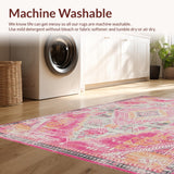 Ultra Soft Area Rug, Non Slip, Stain Resistant, Washable Area Rugs for Living Room, Bedroom, Vibrant Boho Lattice Creation(Pink)