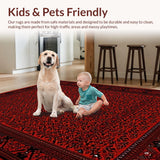 Ultra Soft Area Rug, Non Slip, Stain Resistant, Washable Area Rugs for Living Room, Bedroom, Vibrant Floral Medallion Embellishment(Red)