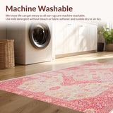 Ultra Soft Area Rug, Non Slip, Stain Resistant, Washable Area Rugs for Living Room, Bedroom, Floral Retro Elegance Blend(Pink)