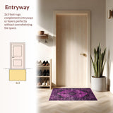 Ultra Soft Area Rug, Non Slip, Stain Resistant, Washable Area Rugs for Living Room, Bedroom, Sophisticated Ogee Distressed Aesthetic(Purple)