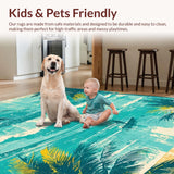 Ultra Soft Area Rug, Non Slip, Stain Resistant, Washable Area Rugs for Living Room, Bedroom, Tropical Paradise Area Rug with Surfboard and Palm Tree Design for Kids(Blue)