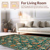 Ultra Soft Area Rug, Non Slip, Stain Resistant, Washable Area Rugs for Living Room, Bedroom, Lush Green Boho Artistry Pattern(Blue)