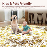 Ultra Soft Area Rug, Non Slip, Stain Resistant, Washable Area Rugs for Living Room, Bedroom, Vintage Medallion Charm(Gold)