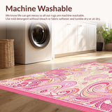 Ultra Soft Area Rug, Non Slip, Stain Resistant, Washable Area Rugs for Living Room, Bedroom, Cute Pink Beige Bath Abstract Groovy Swirl(Pink)