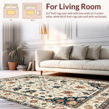 Ultra Soft Area Rug, Non Slip, Stain Resistant, Washable Area Rugs for Living Room, Bedroom, Contemporary Earthy Floral Aesthetics(Beige)