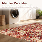 Ultra Soft Area Rug, Non Slip, Stain Resistant, Washable Area Rugs for Living Room, Bedroom, Sophisticated Vintage Floral Aesthetic(Red)