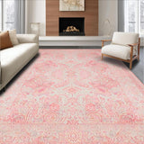 Ultra Soft Area Rug, Non Slip, Stain Resistant, Washable Area Rugs for Living Room, Bedroom, Chic Monochrome Floral Aesthetic(Pink)