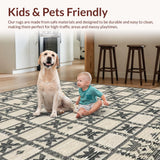 Ultra Soft Area Rug, Non Slip, Stain Resistant, Washable Area Rugs for Living Room, Bedroom, Rustic Charcoal Tiled Motif(Beige)