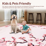 Ultra Soft Area Rug, Non Slip, Stain Resistant, Washable Area Rugs for Living Room, Bedroom, Soft Pastel Japanese Spring Design(Pink)