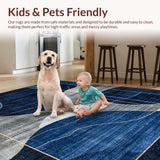 Ultra Soft Area Rug, Non Slip, Stain Resistant, Washable Area Rugs for Living Room, Bedroom, Minimalist Gray Blue Linear Composition(Blue)