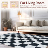 Ultra Soft Area Rug, Non Slip, Stain Resistant, Washable Area Rugs for Living Room, Bedroom, Geometric Faux Wool Entryway Rug with Stain-Resistant Design(Black)