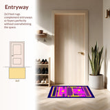 Ultra Soft Area Rug, Non Slip, Stain Resistant, Washable Area Rugs for Living Room, Bedroom, Artful 80s Inspired Dynamic Shapes(Purple)