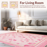 Ultra Soft Area Rug, Non Slip, Stain Resistant, Washable Area Rugs for Living Room, Bedroom, Delicate Cute Floral Accents(Pink)