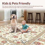 Ultra Soft Area Rug, Non Slip, Stain Resistant, Washable Area Rugs for Living Room, Bedroom, Elegant Beige Floral(Ivory)
