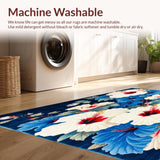 Ultra Soft Area Rug, Non Slip, Stain Resistant, Washable Area Rugs for Living Room, Bedroom, Floral Breeze with Artistic Hibiscus Blooms and Expressive Modern(Blue)