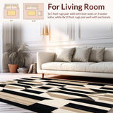 Ultra Soft Area Rug, Non Slip, Stain Resistant, Washable Area Rugs for Living Room, Bedroom, Contemporary Geometric Area with Bold Lines and Abstract Design(Beige)