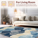 Ultra Soft Area Rug, Non Slip, Stain Resistant, Washable Area Rugs for Living Room, Bedroom, Rustic Textured Natural Tones(Blue)