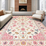 Ultra Soft Area Rug, Non Slip, Stain Resistant, Washable Area Rugs for Living Room, Bedroom, Contemporary Floral Whimsical Vibe(Ivory)