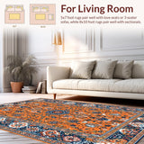 Ultra Soft Area Rug, Non Slip, Stain Resistant, Washable Area Rugs for Living Room, Bedroom, Elegant Earthy Toned Imagery(Orange)