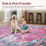 Ultra Soft Area Rug, Non Slip, Stain Resistant, Washable Area Rugs for Living Room, Bedroom, Charming Earthy Patterned Textiles(Pink)