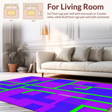 Ultra Soft Area Rug, Non Slip, Stain Resistant, Washable Area Rugs for Living Room, Bedroom, Playful Educational Patchwork Motif(Purple)