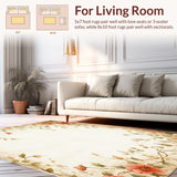 Ultra Soft Area Rug, Non Slip, Stain Resistant, Washable Area Rugs for Living Room, Bedroom, Vintage Inspired Retro Floral Boho Motifs(Beige)