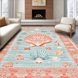 Ultra Soft Area Rug, Non Slip, Stain Resistant, Washable Area Rugs for Living Room, Bedroom, Whimsical Teal Coastal Motif(Red)