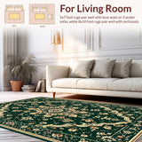 Ultra Soft Area Rug, Non Slip, Stain Resistant, Washable Area Rugs for Living Room, Bedroom, Vintage Floral Bedroom Non-Shedding Large Carpet(Green)
