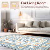 Ultra Soft Area Rug, Non Slip, Stain Resistant, Washable Area Rugs for Living Room, Bedroom, Artistic Flower Pattern with Earthy Hues(White)