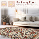 Ultra Soft Area Rug, Non Slip, Stain Resistant, Washable Area Rugs for Living Room, Bedroom, Elegant Tribal Geometric Fusion(Beige)