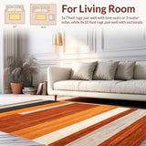 Ultra Soft Area Rug, Non Slip, Stain Resistant, Washable Area Rugs for Living Room, Bedroom, Modern Rustic Striped Decor(Brown)
