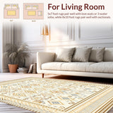 Ultra Soft Area Rug, Non Slip, Stain Resistant, Washable Area Rugs for Living Room, Bedroom, Tan Geometric Border Area Rug with Modern Boho Patterned Design for Home Decor(Ivory)