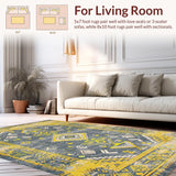 Ultra Soft Area Rug, Non Slip, Stain Resistant, Washable Area Rugs for Living Room, Bedroom, Artful Distressed Tiled Design(Yellow)