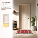 Ultra Soft Area Rug, Non Slip, Stain Resistant, Washable Area Rugs for Living Room, Bedroom, Elegant Rustic Tiled Elements(Red)