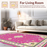 Ultra Soft Area Rug, Non Slip, Stain Resistant, Washable Area Rugs for Living Room, Bedroom, Elegant Pink Trellis Pattern(Pink)