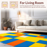 Ultra Soft Area Rug, Non Slip, Stain Resistant, Washable Area Rugs for Living Room, Bedroom, Playful Multi-Color Numbered Design(Yellow)