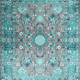 Ultra Soft Area Rug, Non Slip, Stain Resistant, Washable Area Rugs for Living Room, Bedroom, Contemporary Teal Floral Elegance(Gray)