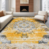 Ultra Soft Area Rug, Non Slip, Stain Resistant, Washable Area Rugs for Living Room, Bedroom, Elegant Distressed Artful Arrangement(Yellow)