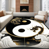 Ultra Soft Area Rug, Non Slip, Stain Resistant, Washable Area Rugs for Living Room, Bedroom, Sophisticated Geometric Yin Yang Fusion(Black)