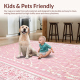 Ultra Soft Area Rug, Non Slip, Stain Resistant, Washable Area Rugs for Living Room, Bedroom, Scalloped Wavy Bow Decor Rug Preppy-Inspired Ribbon Pattern Accent(Pink)