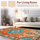 Ultra Soft Area Rug, Non Slip, Stain Resistant, Washable Area Rugs for Living Room, Bedroom, Playful Rustic Diamond Arrangement(Orange)