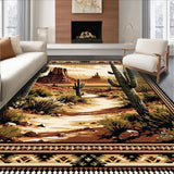 Ultra Soft Area Rug, Non Slip, Stain Resistant, Washable Area Rugs for Living Room, Bedroom, Rustic Western Cactus Tapestry(Brown)