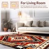 Ultra Soft Area Rug, Non Slip, Stain Resistant, Washable Area Rugs for Living Room, Bedroom, Contemporary Geometric Rustic Charm(Red)