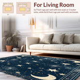 Ultra Soft Area Rug, Non Slip, Stain Resistant, Washable Area Rugs for Living Room, Bedroom, Celestial Canvas Area Inspired in Dark Blue & Beige(Blue)