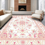 Ultra Soft Area Rug, Non Slip, Stain Resistant, Washable Area Rugs for Living Room, Bedroom, Charming Floral Area with Delicate Peach and Lavender Accents(White)