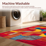 Ultra Soft Area Rug, Non Slip, Stain Resistant, Washable Area Rugs for Living Room, Bedroom, Colorful Modern Artful Round(Red)