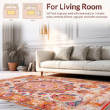 Ultra Soft Area Rug, Non Slip, Stain Resistant, Washable Area Rugs for Living Room, Bedroom, Radiant Earthy Toned Medallion Style(Orange)